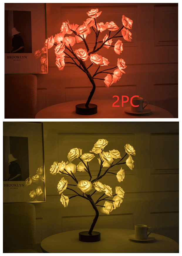 Rose Flower Lamp USB Battery Operated LED Table Lamp Bonsai Tree Night Lights Garland Bedroom Decoration Lights Home Decor | Kalsten