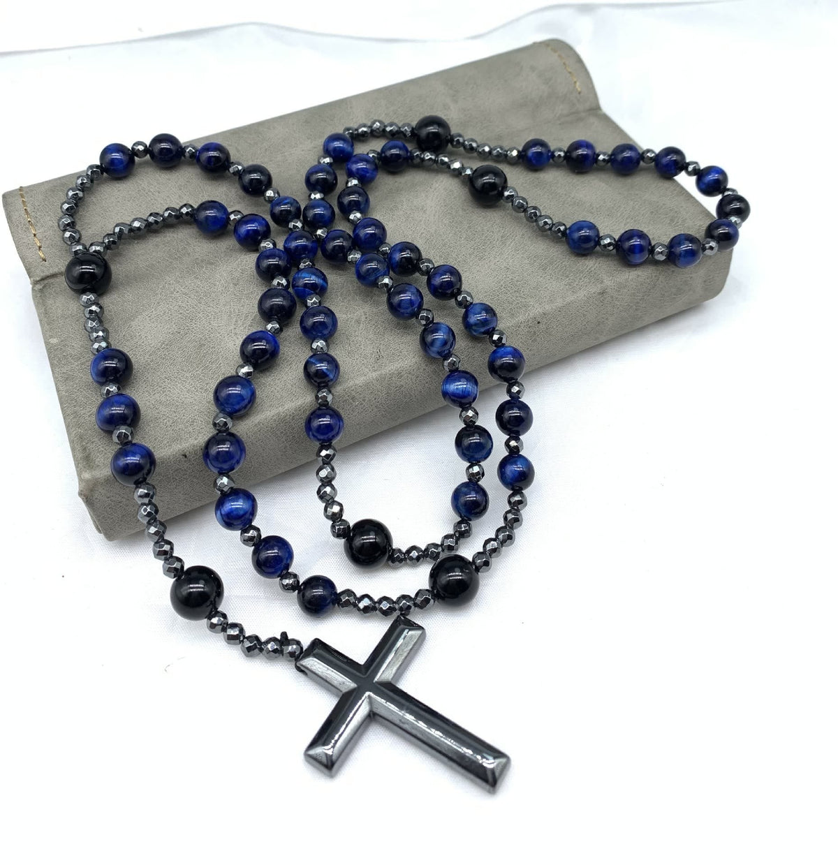 Skanto | Tiger Eye and Lapis Lazuli Cross Rosary Necklace for Men - Orion