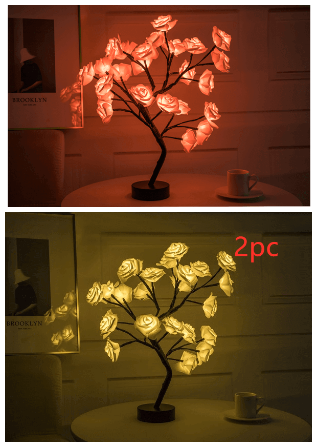Rose Flower Lamp USB Battery Operated LED Table Lamp Bonsai Tree Night Lights Garland Bedroom Decoration Lights Home Decor | Kalsten