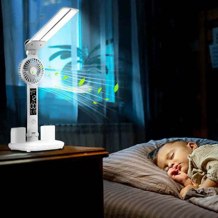 Foldable LED Table Light Eye Protection Multifunction Desk Lamp With Thermometer Calendar Fan Pen Holder Study Reading Fan Light | Kalsten