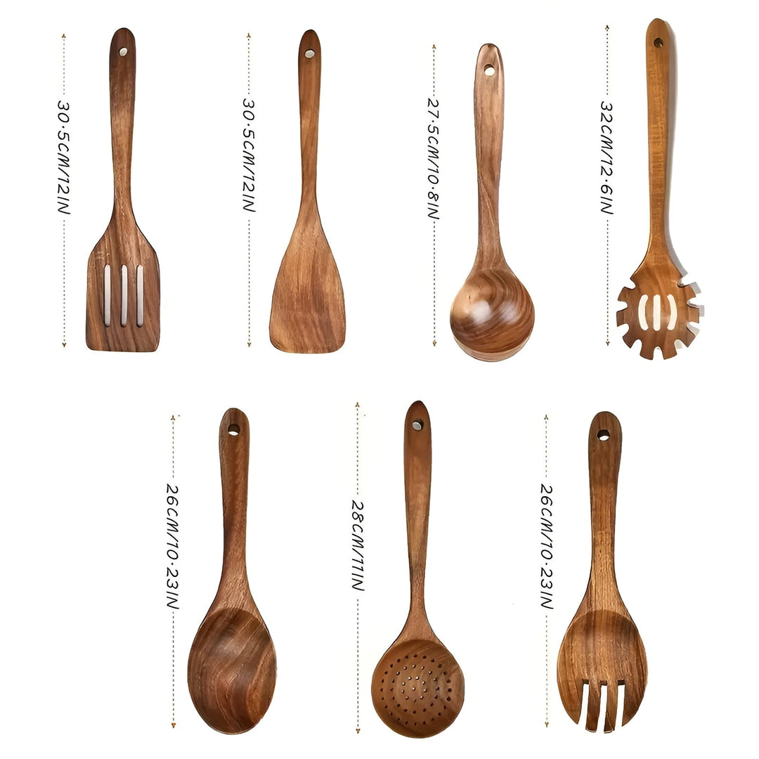 7-Piece Wooden Kitchen Utensil Set for Pans and Daily Cooking | Kalsten
