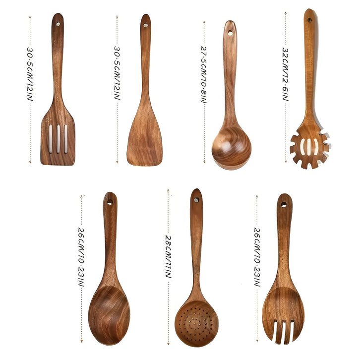 7-Piece Wooden Kitchen Utensil Set for Pans and Daily Cooking | Kalsten