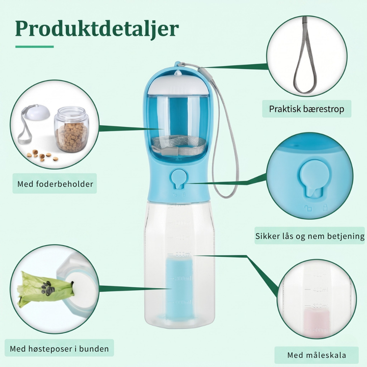 TrailBuddy™ – 3-in-1 Dog Water Bottle with Food Box | Kalsten