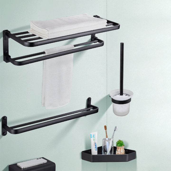 Kalsten | Modern Bathroom Accessory Set Matte Black/Grey Bathroom Shelf/Towel Holder & Paper Holder