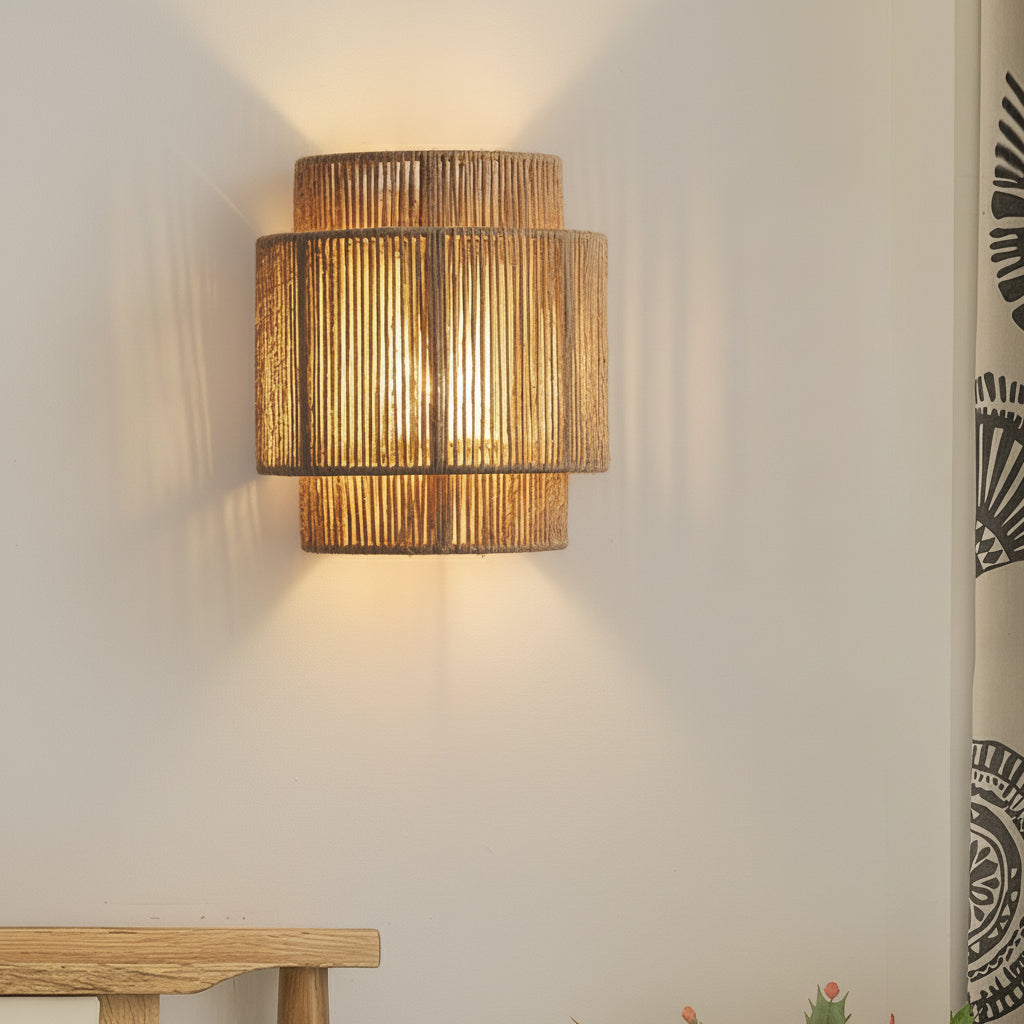LED Wall Sconce Light – Japanese Wabi-Sabi Hemp Rope (25x23cm / 9.8x9in) | Kalsten