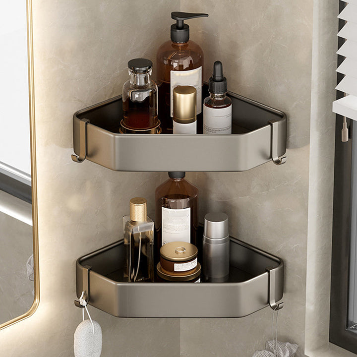 Kalsten | Contemporary Aluminum Bathroom Accessory Set Gray Bath Shelf