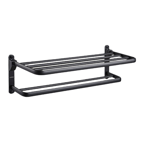 Kalsten | Contemporary bathroom accessory set with black finish and bath shelf/towel bar