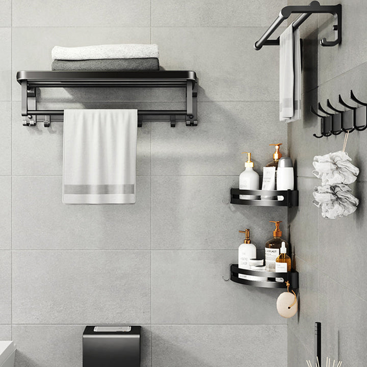 Kalsten | Contemporary bathroom accessory set with black finish and bath shelf/towel bar