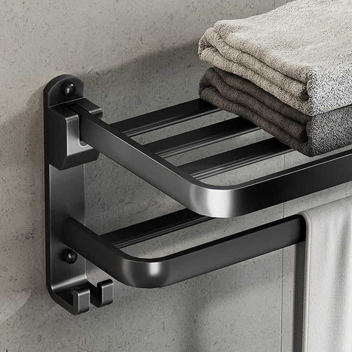 Kalsten | Contemporary bathroom accessory set with black finish and bath shelf/towel bar