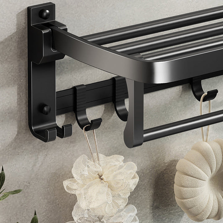 Kalsten | Contemporary bathroom accessory set with black finish and bath shelf/towel bar