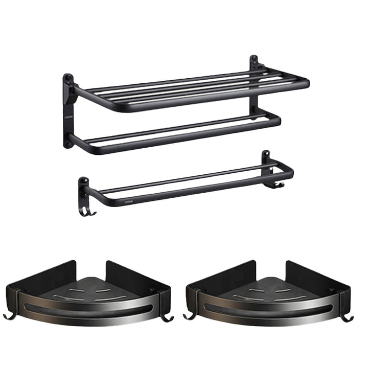 Kalsten | Contemporary bathroom accessory set with black finish and bath shelf/towel bar