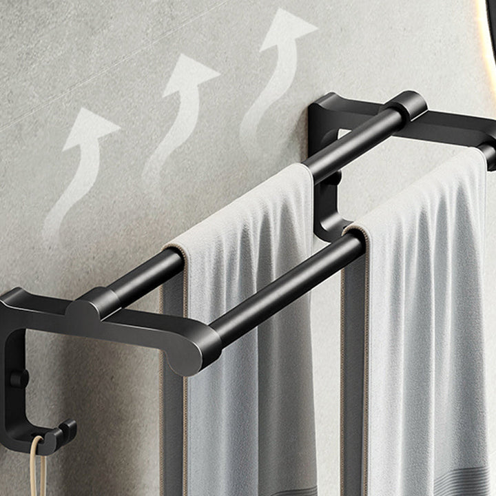 Kalsten | Contemporary bathroom accessory set with black finish and bath shelf/towel bar