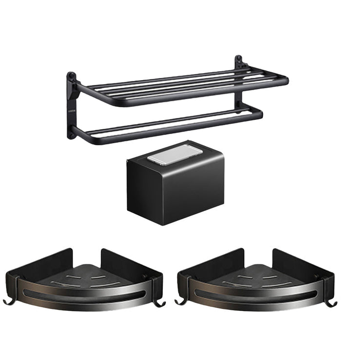 Kalsten | Contemporary bathroom accessory set with black finish and bath shelf/towel bar