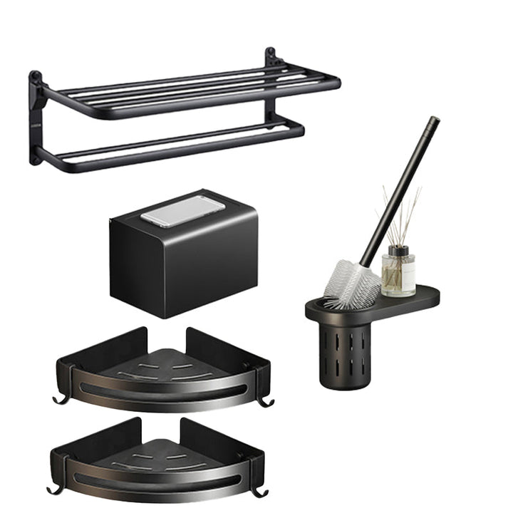 Kalsten | Contemporary bathroom accessory set with black finish and bath shelf/towel bar