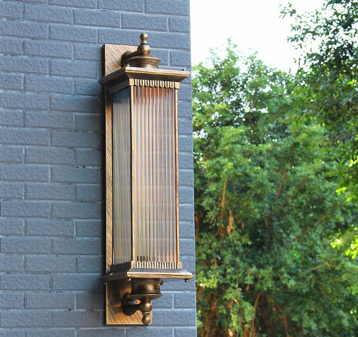Single-Bulb Wall Mount Light Retro Rectangular Ribbed Glass Wall Lighting for Outdoor | Kalsten