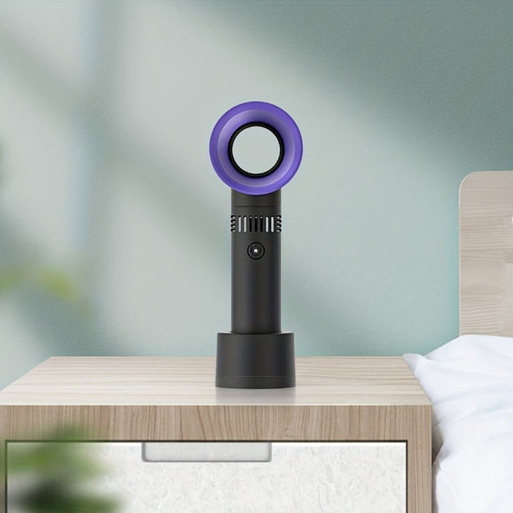 1pc USB Rechargeable Bladeless Handheld Fan - Portable Mini Desk Fan with 3 Speeds for Travel, Camping, Office, and Room Use | Kalsten