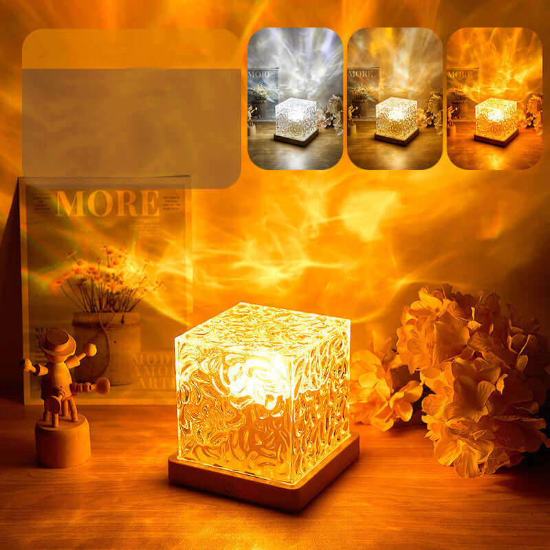 LED Water Ripple Ambient Night Light USB Rotating Projection Crystal Table Lamp RGB Dimmable Home Decoration 16 Color Gifts | Kalsten