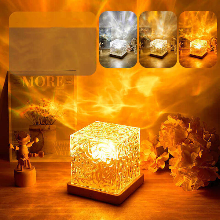 LED Water Ripple Ambient Night Light USB Rotating Projection Crystal Table Lamp RGB Dimmable Home Decoration 16 Color Gifts | Kalsten