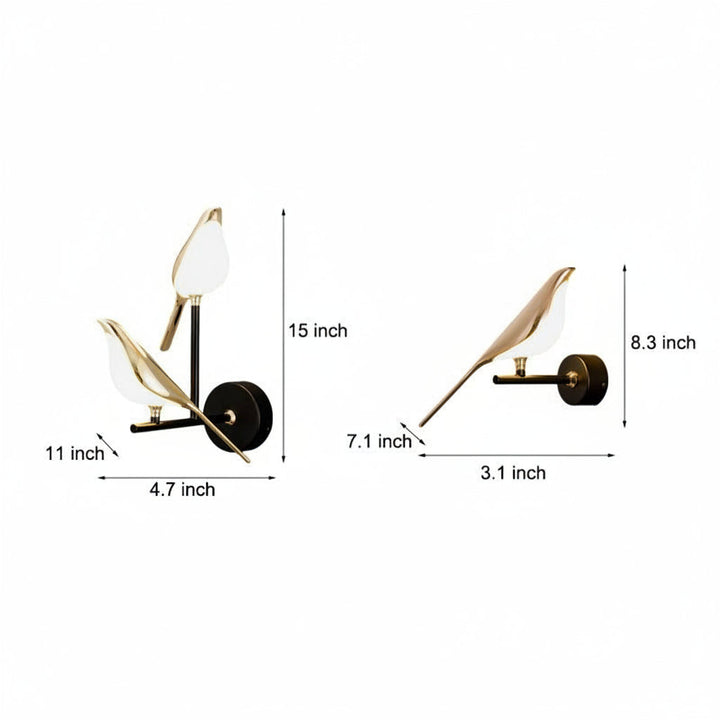 Bird Wall Sconce Magpie Shape Adjustable Metal Acrylic LED 21-38cm / 8-15in Art Light | Kalsten