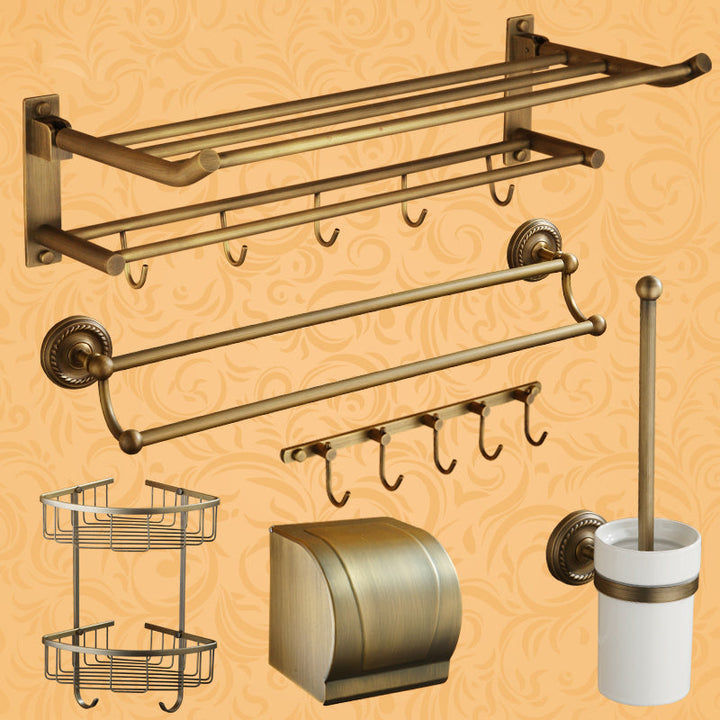 Kalsten | Worn Brass Traditional Bathroom Set with Bath Shelf/Paper Holder & Towel Bar