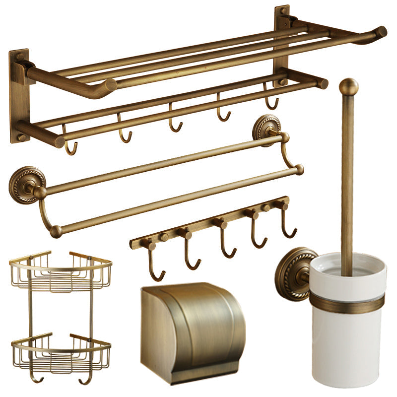 Kalsten | Worn Brass Traditional Bathroom Set with Bath Shelf/Paper Holder & Towel Bar