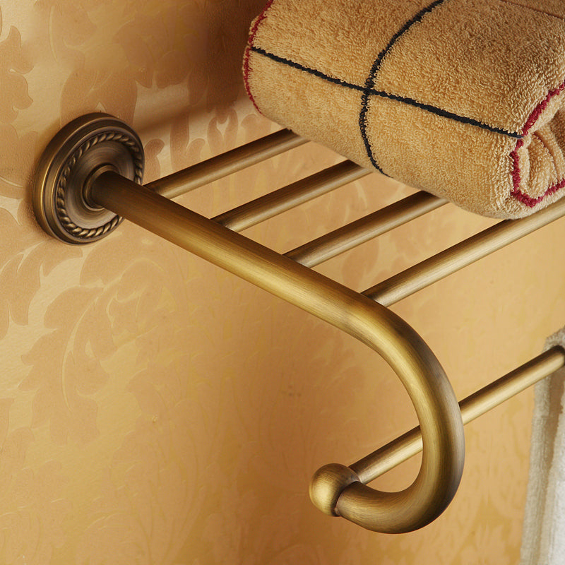 Kalsten | Worn Brass Traditional Bathroom Set with Bath Shelf/Paper Holder & Towel Bar