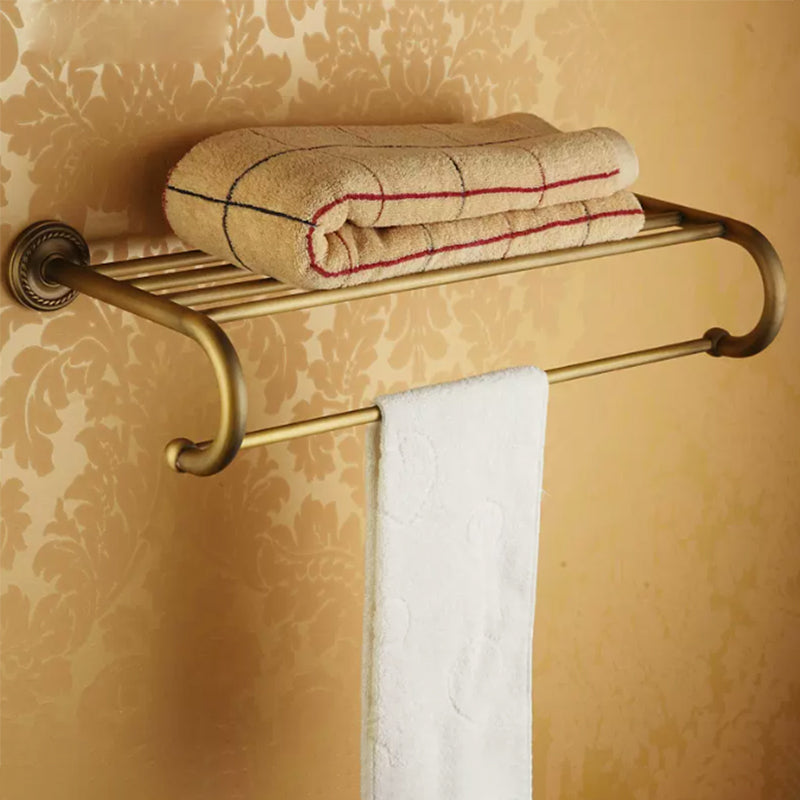 Kalsten | Worn Brass Traditional Bathroom Set with Bath Shelf/Paper Holder & Towel Bar