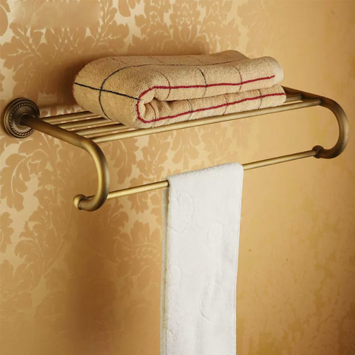 Kalsten | Worn Brass Traditional Bathroom Set with Bath Shelf/Paper Holder & Towel Bar