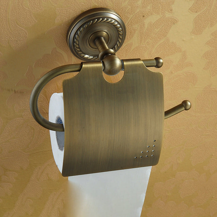 Kalsten | Worn Brass Traditional Bathroom Set with Bath Shelf/Paper Holder & Towel Bar