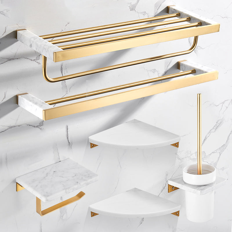 Kalsten | Brushed Brass Bathroom Accessory Set Metal & Marble Bathroom Hardware Set with Bathtub Shelf
