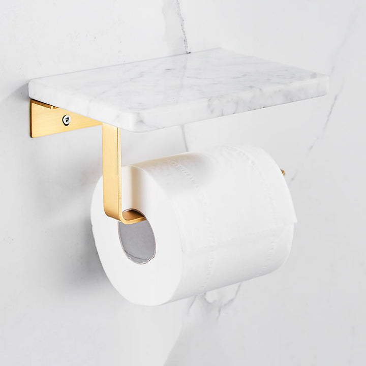 Kalsten | Brushed Brass Bathroom Accessory Set Metal & Marble Bathroom Hardware Set with Bathtub Shelf