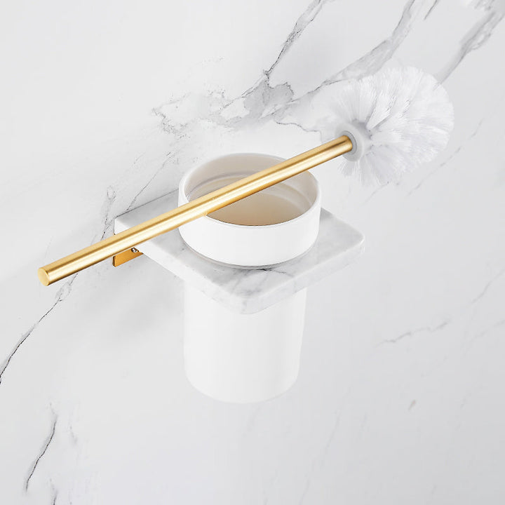 Kalsten | Brushed Brass Bathroom Accessory Set Metal & Marble Bathroom Hardware Set with Bathtub Shelf