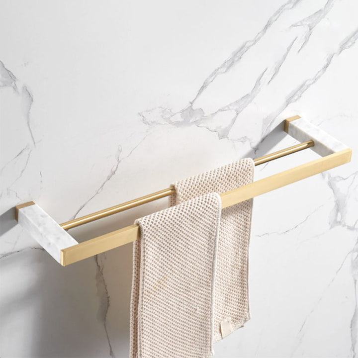 Kalsten | Brushed Brass Bathroom Accessory Set Metal & Marble Bathroom Hardware Set with Bathtub Shelf
