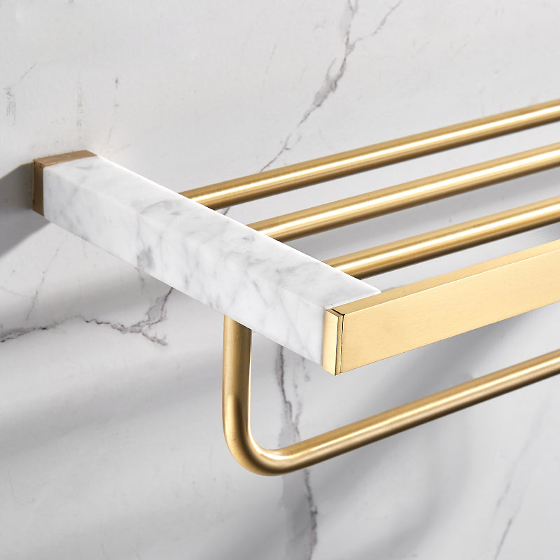 Kalsten | Brushed Brass Bathroom Accessory Set Metal & Marble Bathroom Hardware Set with Bathtub Shelf