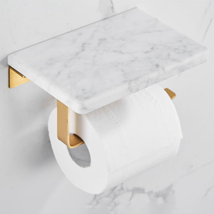 Kalsten | Brushed Brass Bathroom Accessory Set Metal & Marble Bathroom Hardware Set with Bathtub Shelf