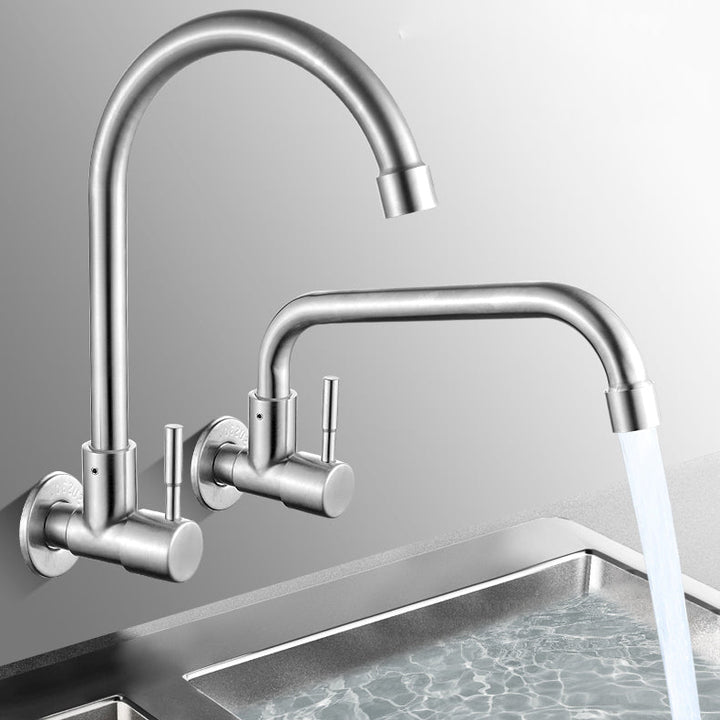 Kalsten | Modern Bridge Water Faucet 304 Stainless Steel Knob Handle Swivel Spout Wall Mounted Faucet
