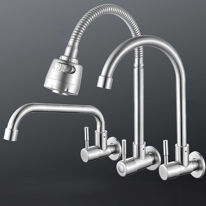 BowLift | Modern Bridge Faucet 304 Stainless Steel Knob Handle Swivel Spout Wall Mounted Faucet