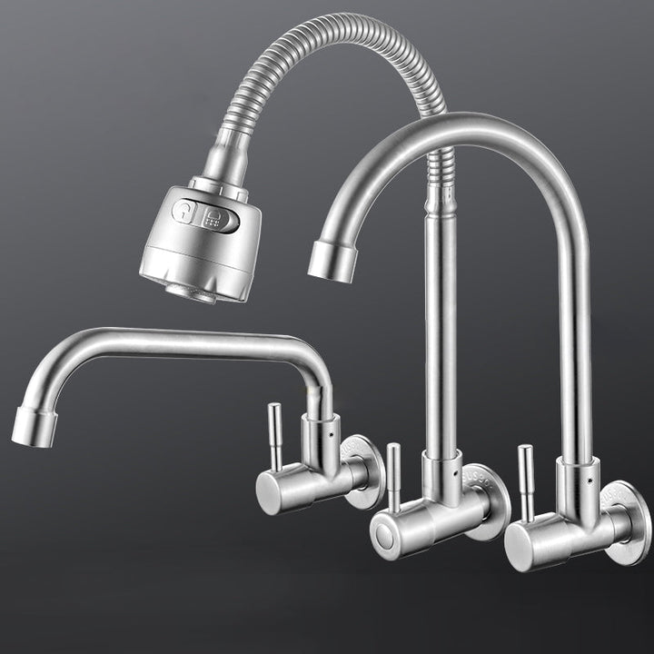 Kalsten | Modern Bridge Water Faucet 304 Stainless Steel Knob Handle Swivel Spout Wall Mounted Faucet