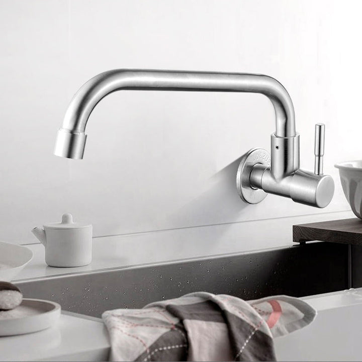 Kalsten | Modern Bridge Water Faucet 304 Stainless Steel Knob Handle Swivel Spout Wall Mounted Faucet