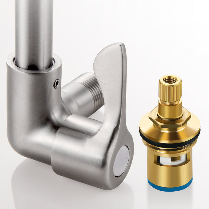 Kalsten | Modern Bridge Water Faucet 304 Stainless Steel Knob Handle Swivel Spout Wall Mounted Faucet