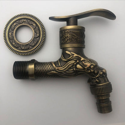 Skanto | Skanto Vintage Classic Faucet Water Lock Single Handle Dragon Engraving Wall Mounted Faucet