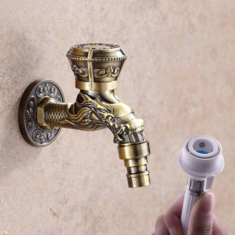 Skanto | Skanto Vintage Classic Faucet Water Lock Single Handle Dragon Engraving Wall Mounted Faucet