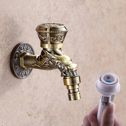 Skanto | Skanto Vintage Classic Faucet Water Lock Single Handle Dragon Engraving Wall Mounted Faucet