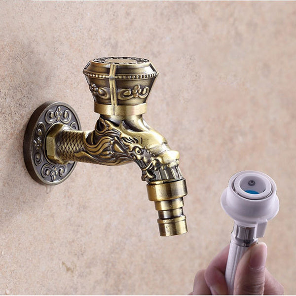Skanto | Skanto Vintage Classic Faucet Water Lock Single Handle Dragon Engraving Wall Mounted Faucet