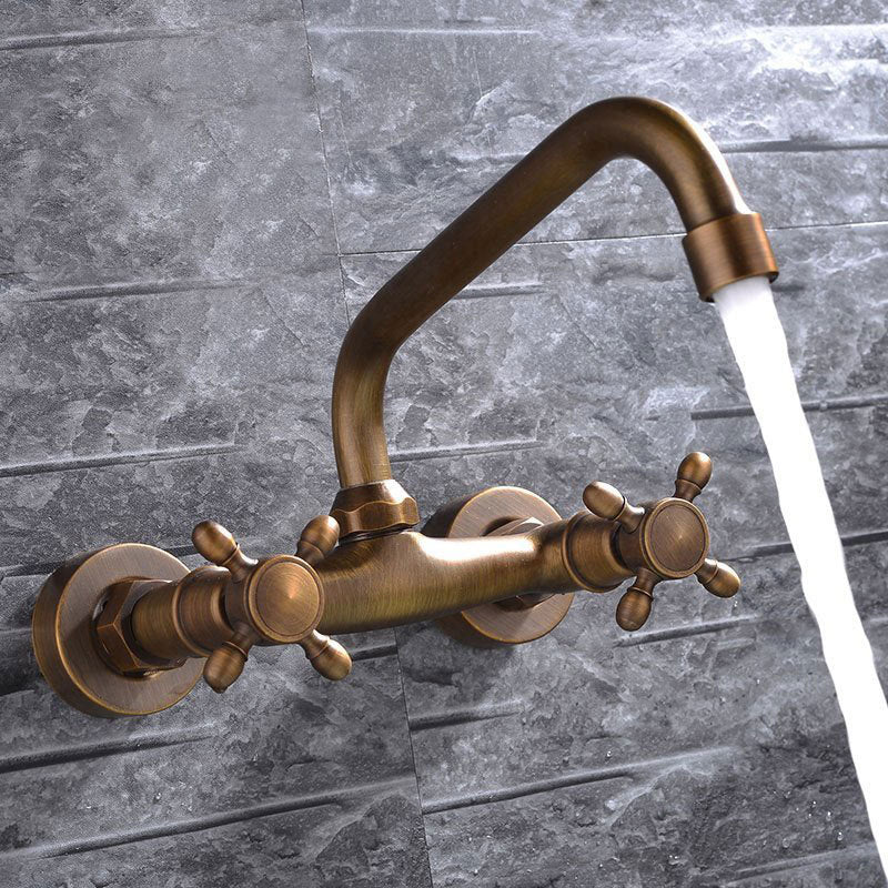 Kalsten | Industrial Bathtub Outlet Trim Wall Mounted Full Copper Dual Cross Handle Low Arc Bathtub Faucet