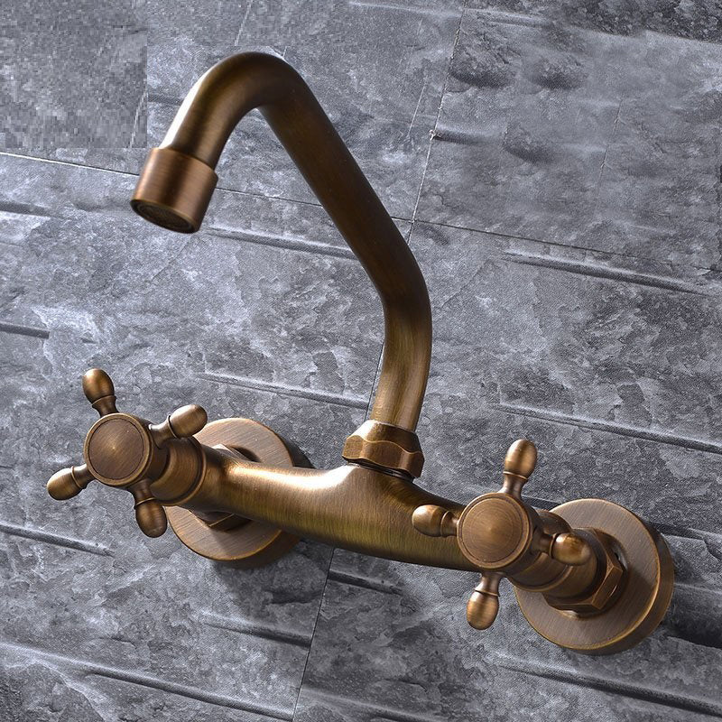 Kalsten | Industrial Bathtub Outlet Trim Wall Mounted Full Copper Dual Cross Handle Low Arc Bathtub Faucet