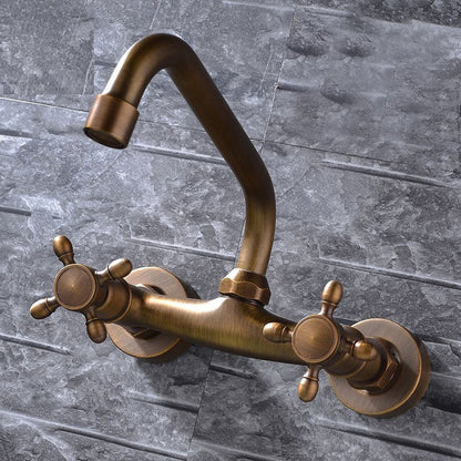 BowLift | Industrial Bathtub Outlet Trim Wall Mounted Full Copper Dual Cross Handle Low Arc Bathtub Faucet