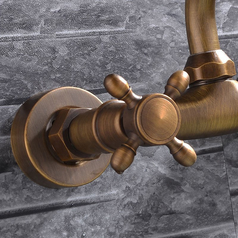 Kalsten | Industrial Bathtub Outlet Trim Wall Mounted Full Copper Dual Cross Handle Low Arc Bathtub Faucet
