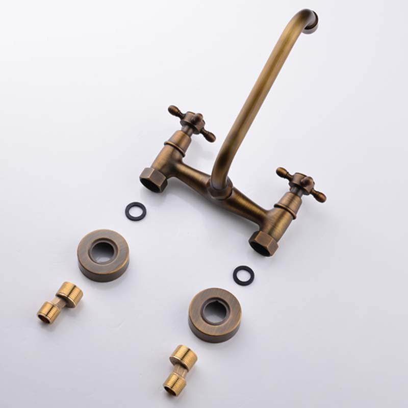 Kalsten | Industrial Bathtub Outlet Trim Wall Mounted Full Copper Dual Cross Handle Low Arc Bathtub Faucet