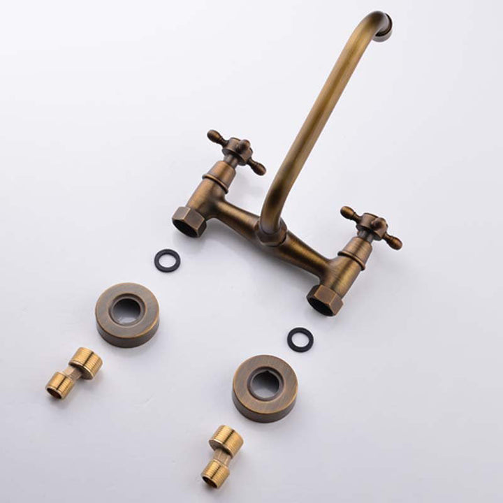 Kalsten | Industrial Bathtub Outlet Trim Wall Mounted Full Copper Dual Cross Handle Low Arc Bathtub Faucet